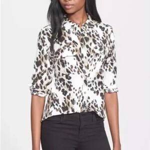EQUIPMENT 100% silk long sleeve classic leopard print top blouse shirt